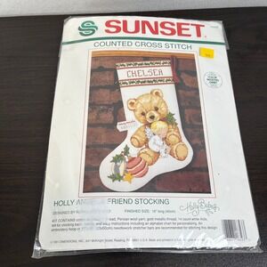 Sunset Counted Cross‎ Stitch Kit Holly Angels Friend Stocking Bear Angel 16 Inch